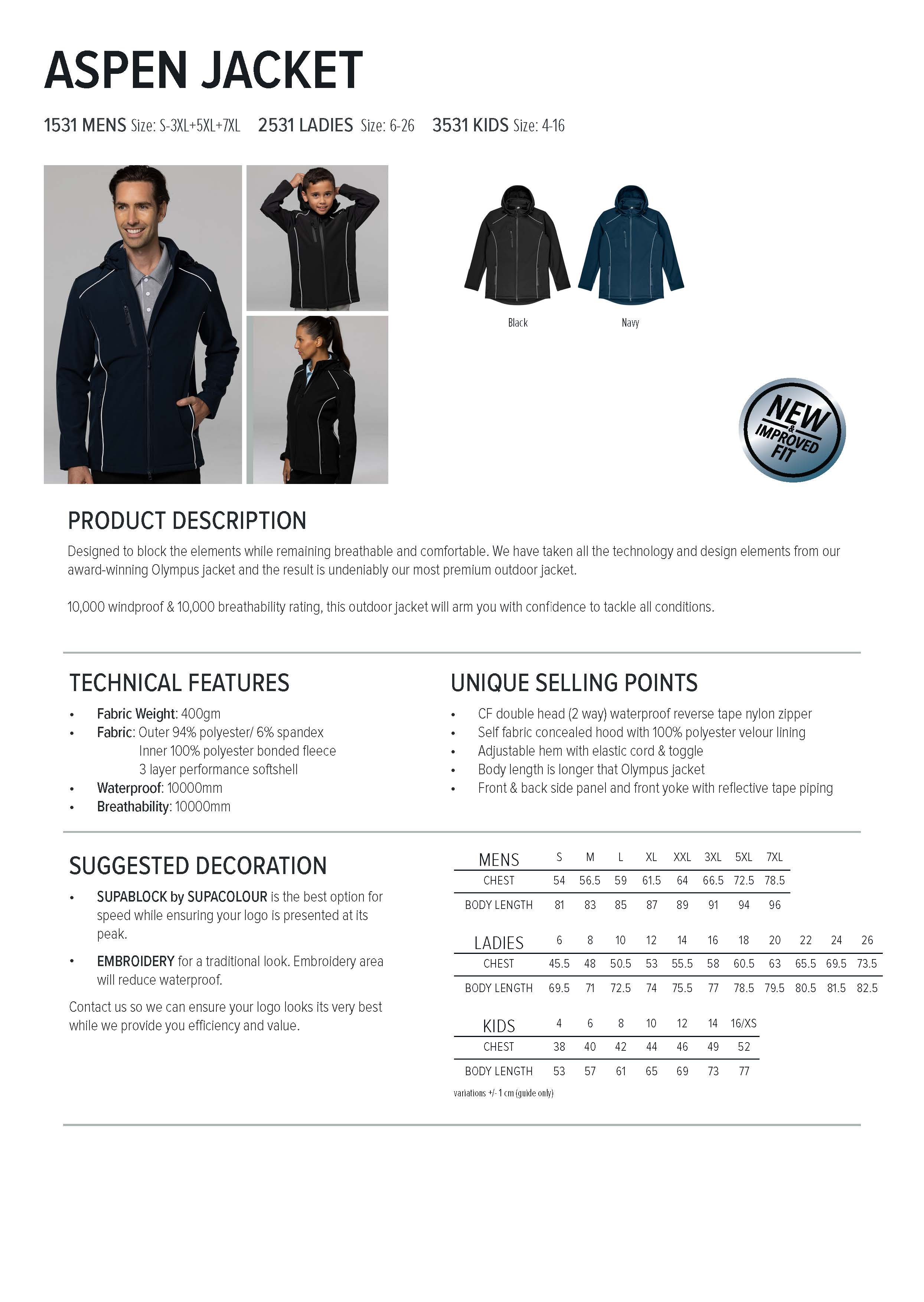Aspen Jackets Specifications